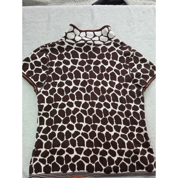 Talbots Petites Giraffe Print Knit Cardigan Top Short Sleeve Y2K Brown Medium - Picture 3 of 7